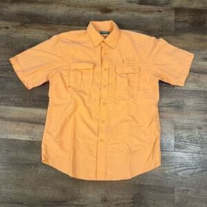 Outdoor Life M Orange Short Sleeve Button-Up Fishing Shirt Pockets Vented Hiking